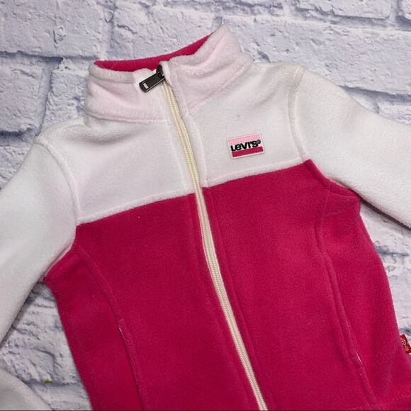 Levi’s Fleece Zip Up Jacket in White/Pink - Picture 2 of 7